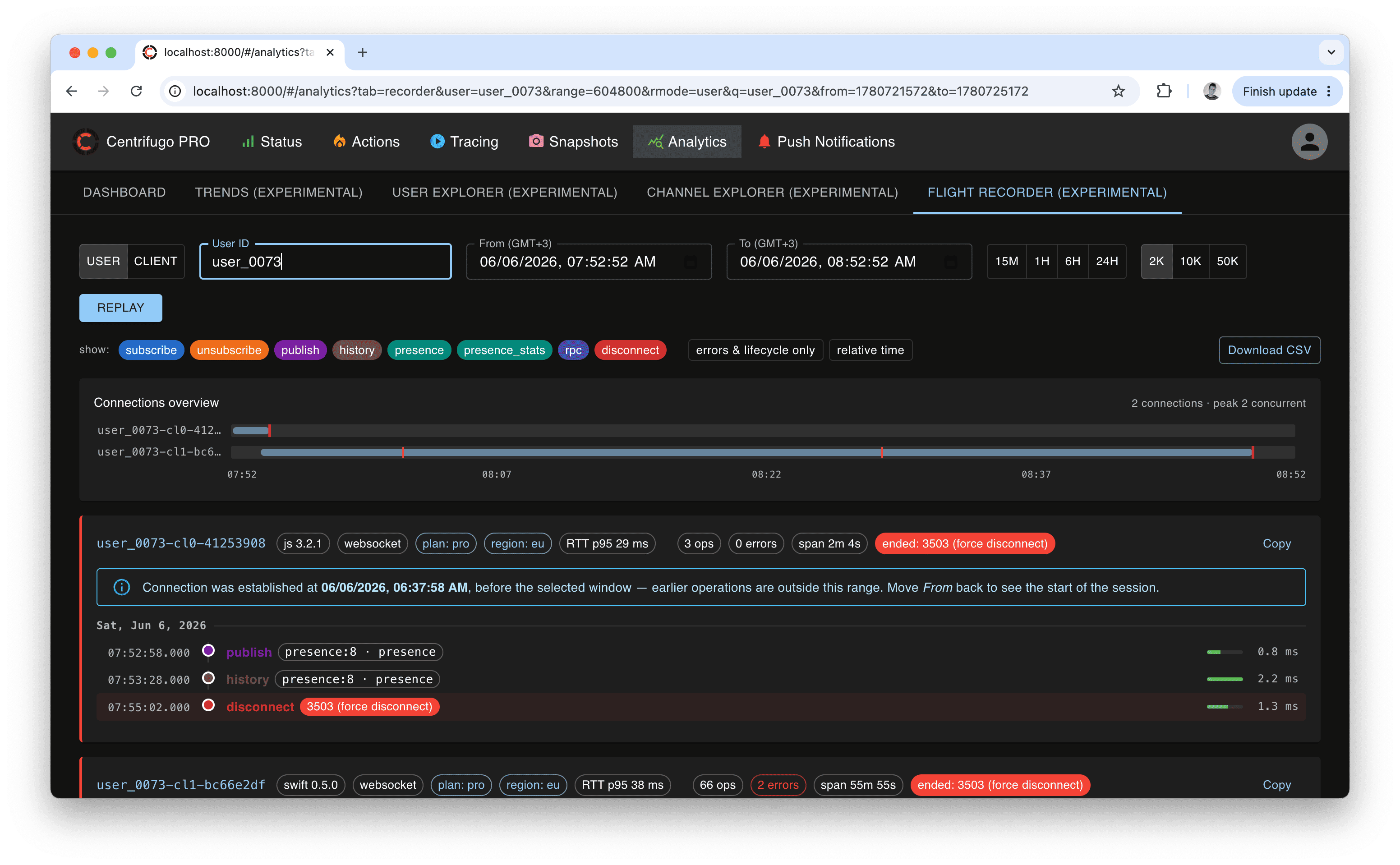 Flight recorder UI