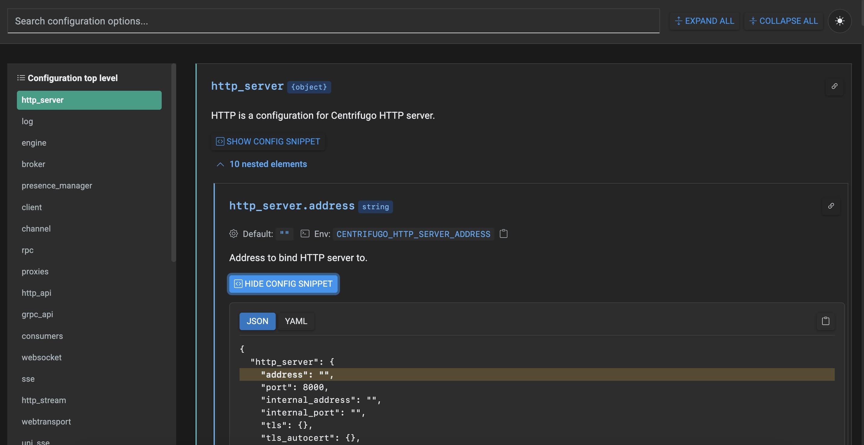 Centrifugo configdoc